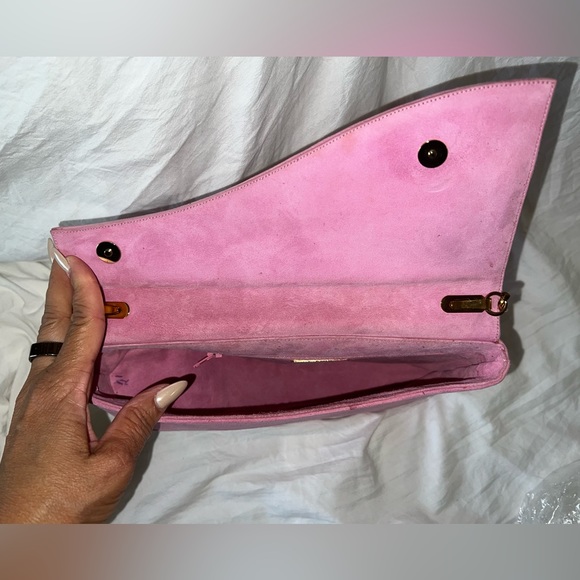 Werz Vintage Pink Suede Bag. Distinguished Black Rhinestone Heel Design. - Picture 2 of 5